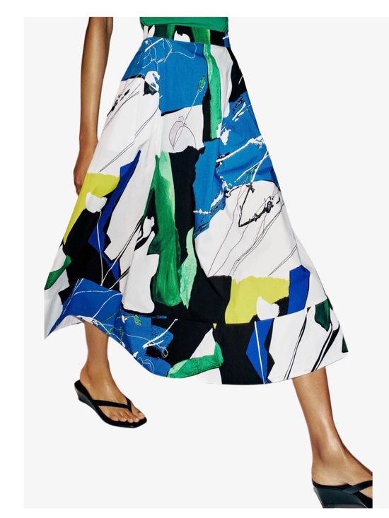 Zara Dresses & Skirts - Zara Midi Pleated Printed Skirt Cotton Abstract artsy Skirt , size M
